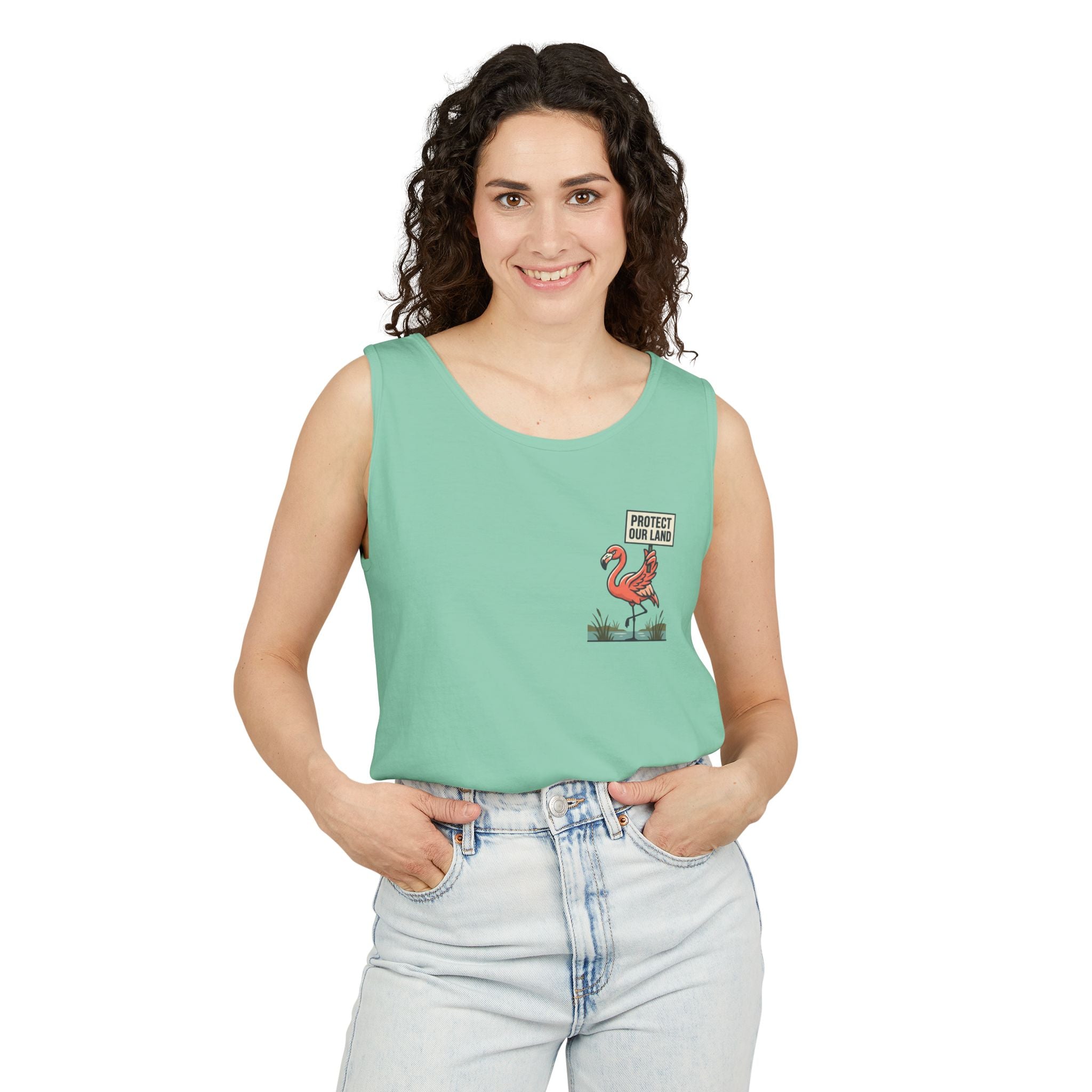 Flamingo Beach Vibes Tank Top – 'Property of the Beach' Graphic