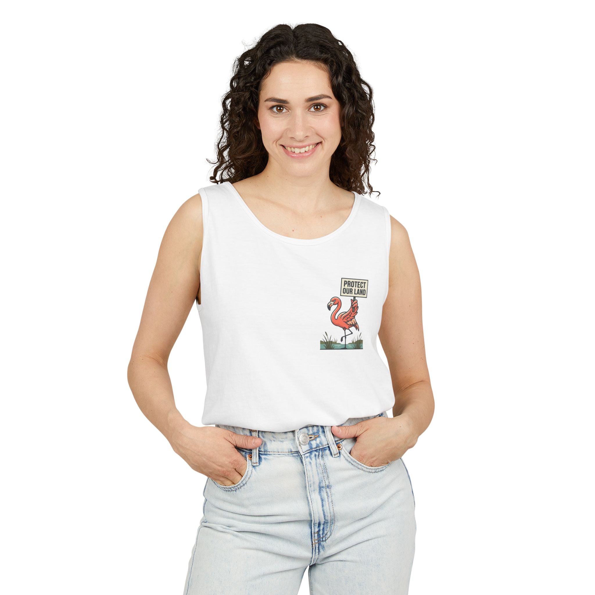 Flamingo Beach Vibes Tank Top – 'Property of the Beach' Graphic
