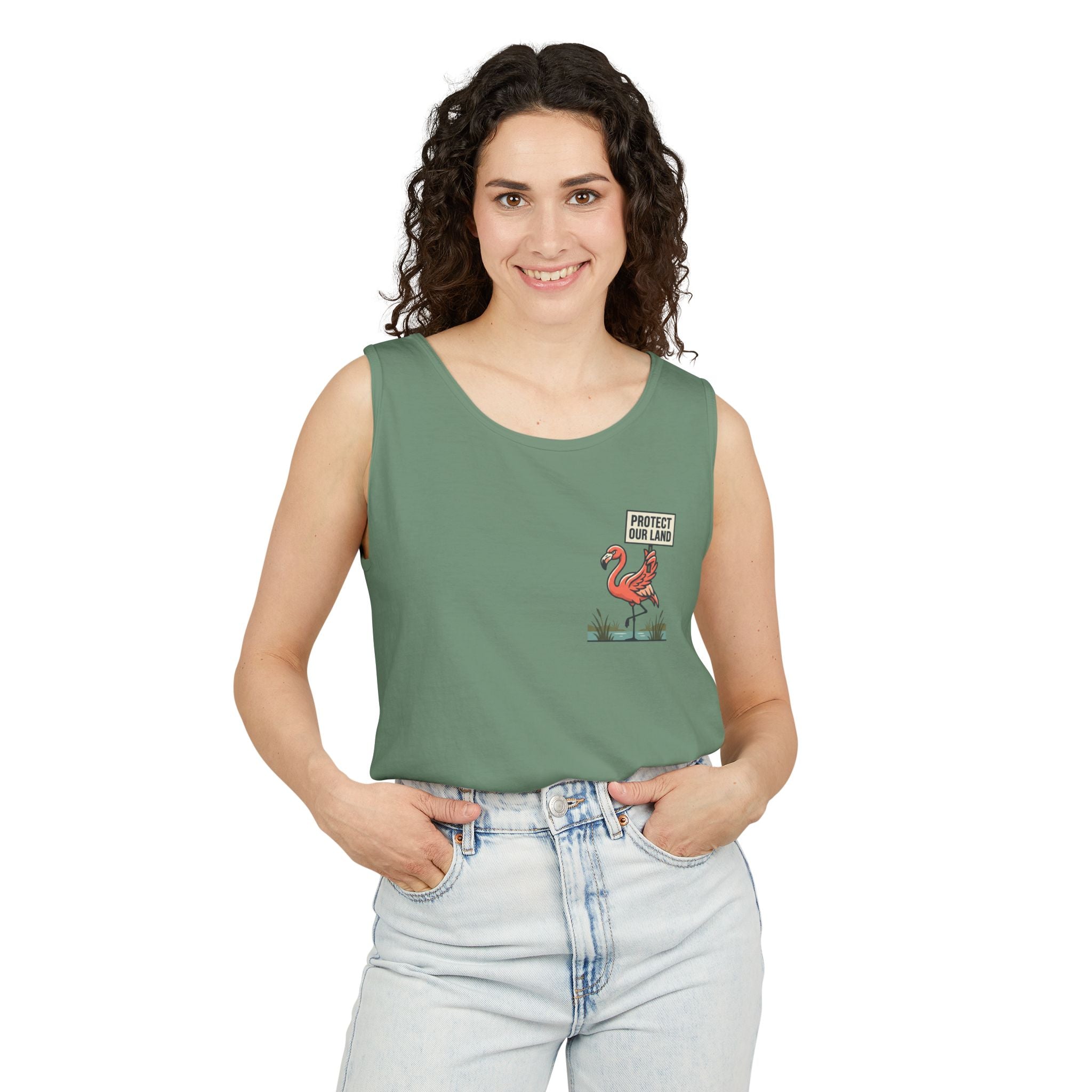 Flamingo Beach Vibes Tank Top – 'Property of the Beach' Graphic