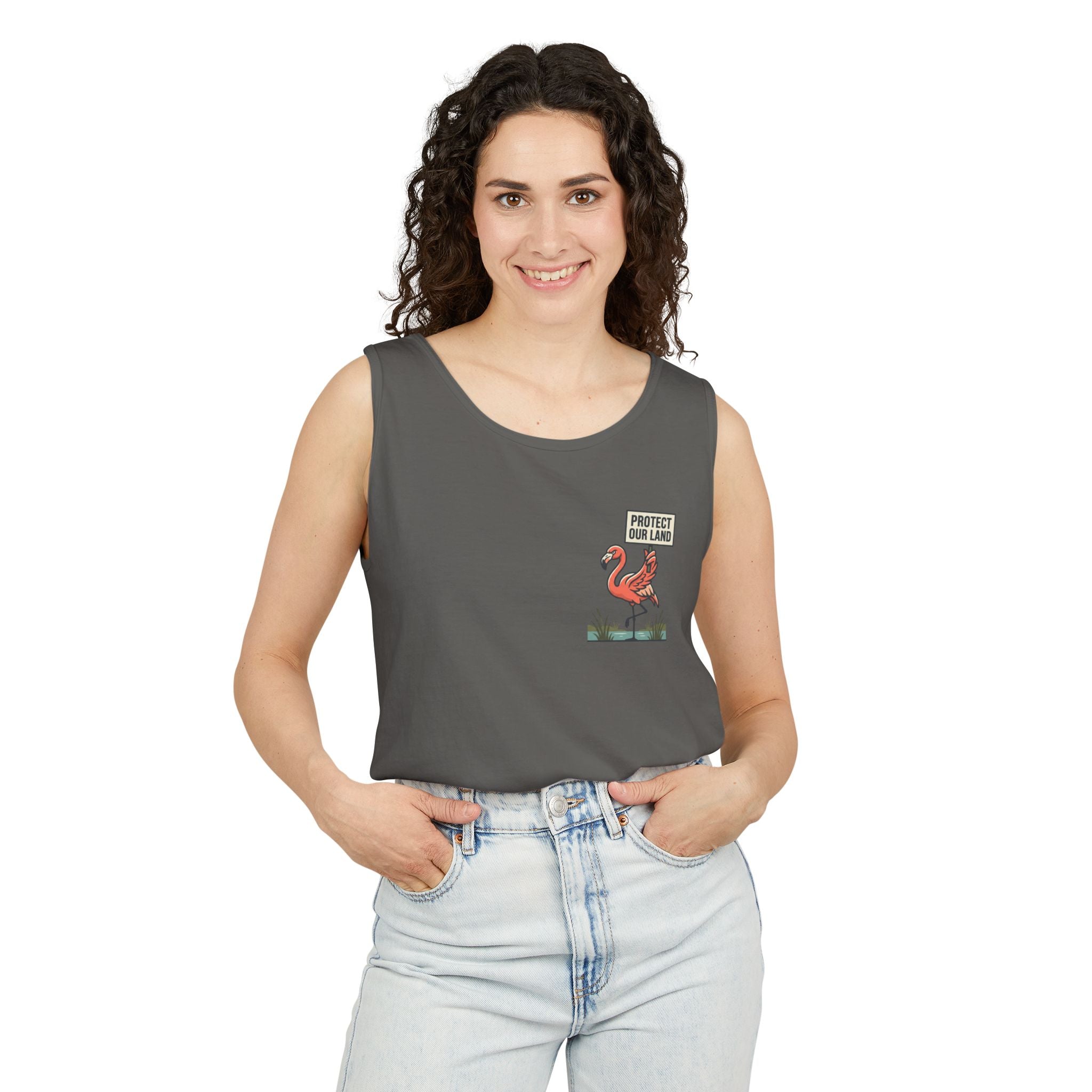 Flamingo Beach Vibes Tank Top – 'Property of the Beach' Graphic