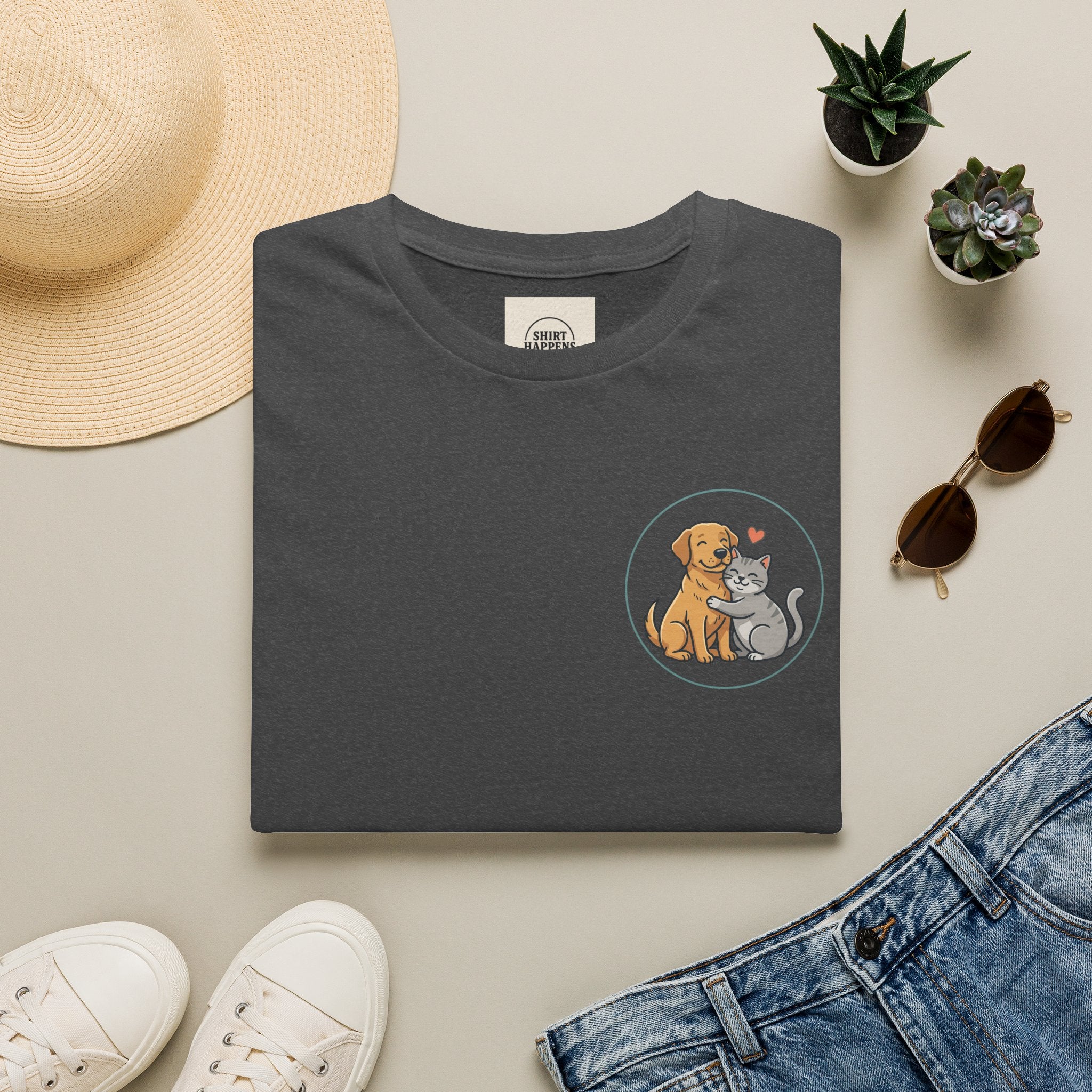 Dog and Cat Best Friends T-Shirt — Cute Pet Love Pocket Tee