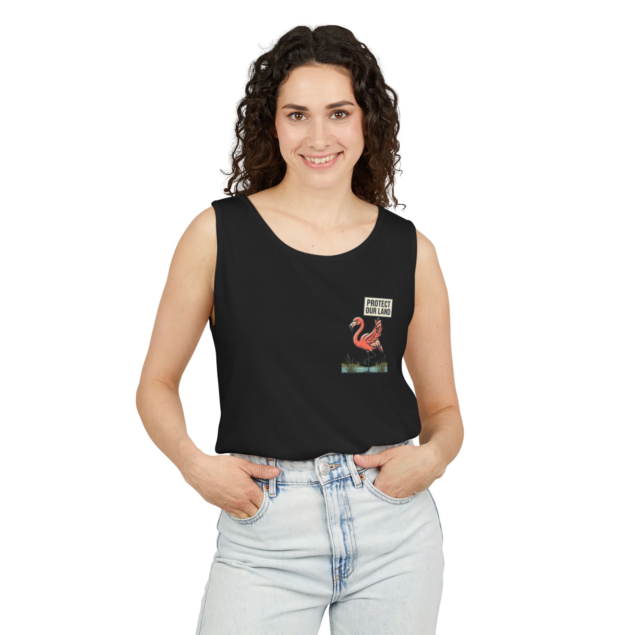 Flamingo Beach Vibes Tank Top – 'Property of the Beach' Graphic