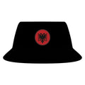 Albanian Eagle Bucket Hat — Sustainable Black Cotton Hat with Red Emblem