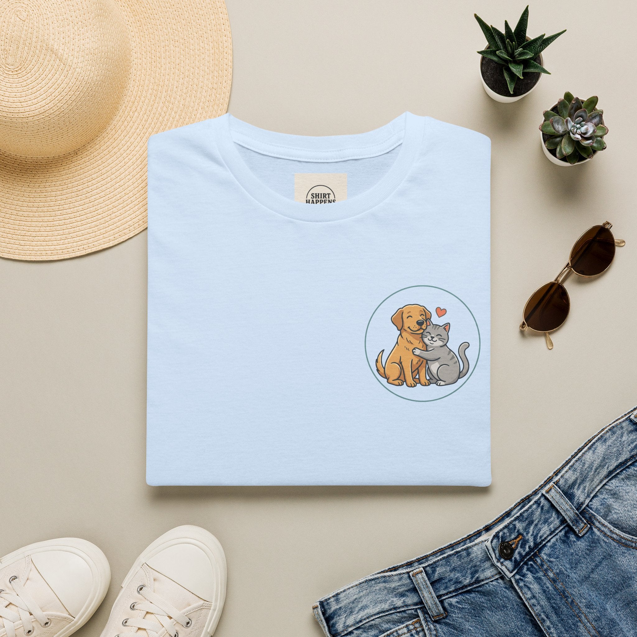 Dog and Cat Best Friends T-Shirt — Cute Pet Love Pocket Tee