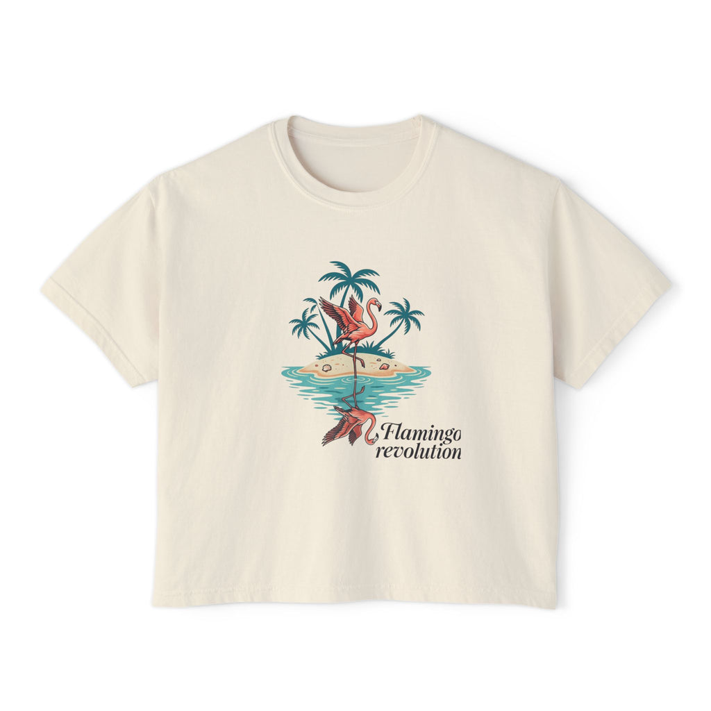 Flamingo Island Graphic Tee — Women's Boxy Beach Shirt