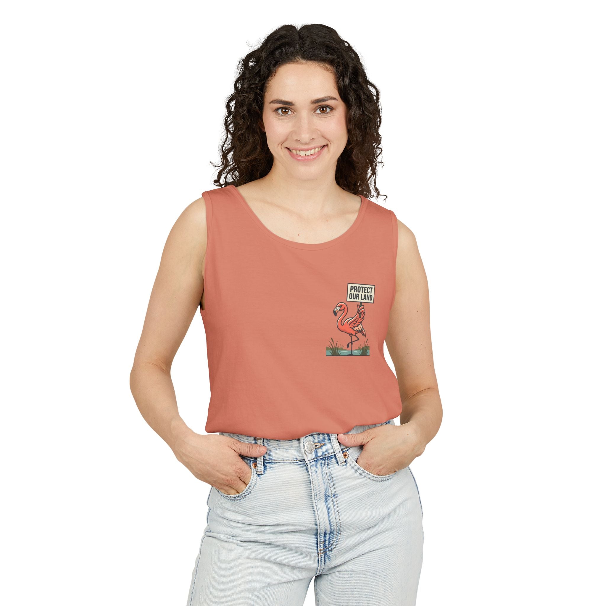 Flamingo Beach Vibes Tank Top – 'Property of the Beach' Graphic
