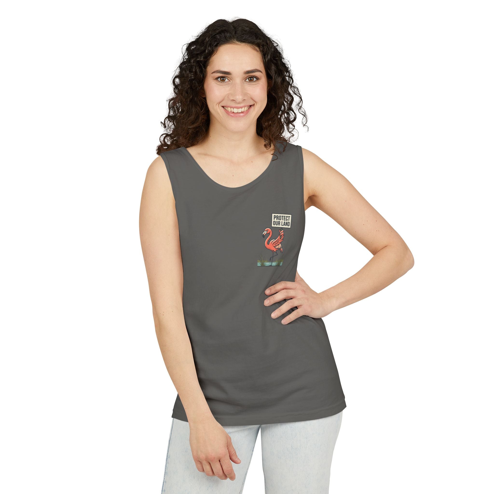 Flamingo Beach Vibes Tank Top – 'Property of the Beach' Graphic