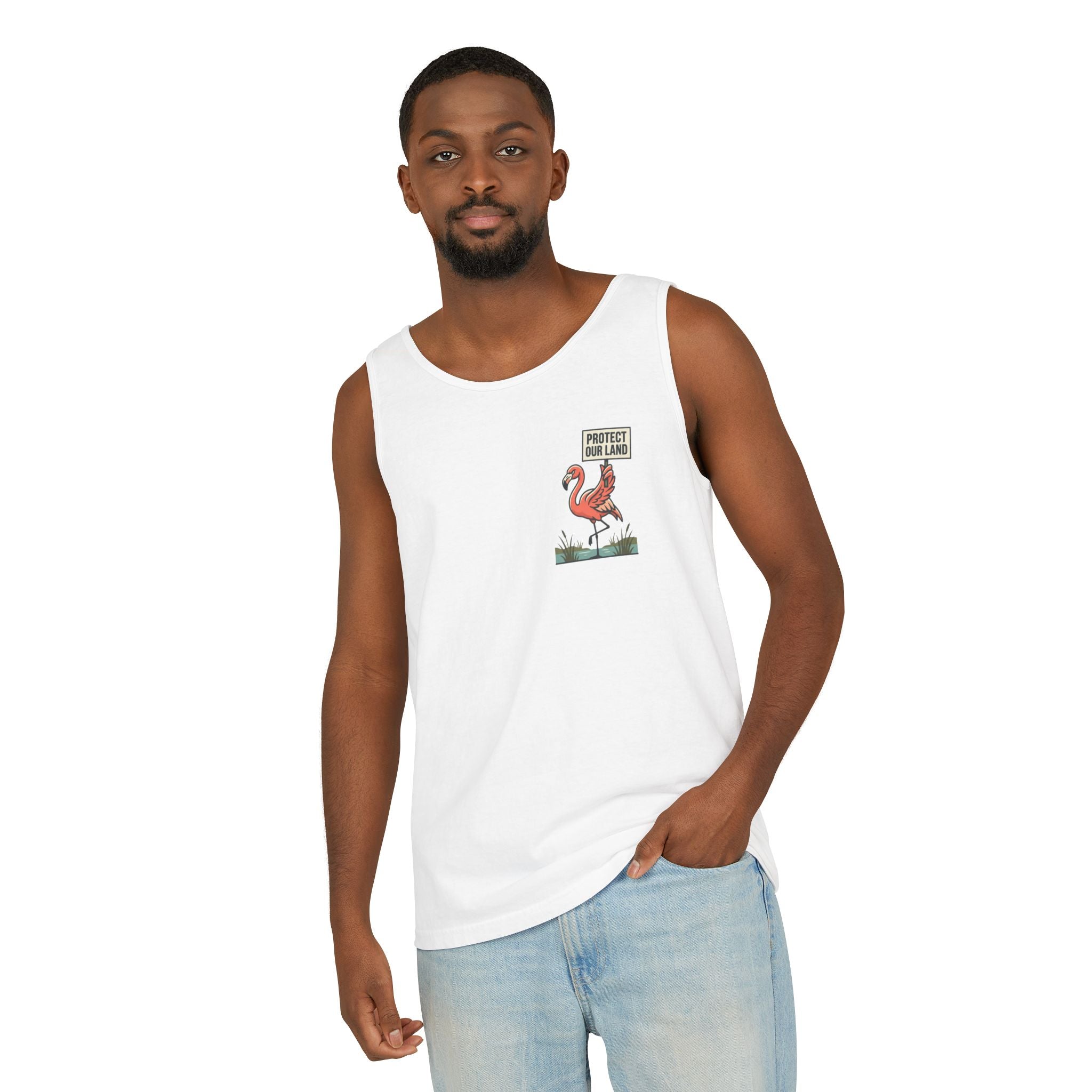 Flamingo Beach Vibes Tank Top – 'Property of the Beach' Graphic