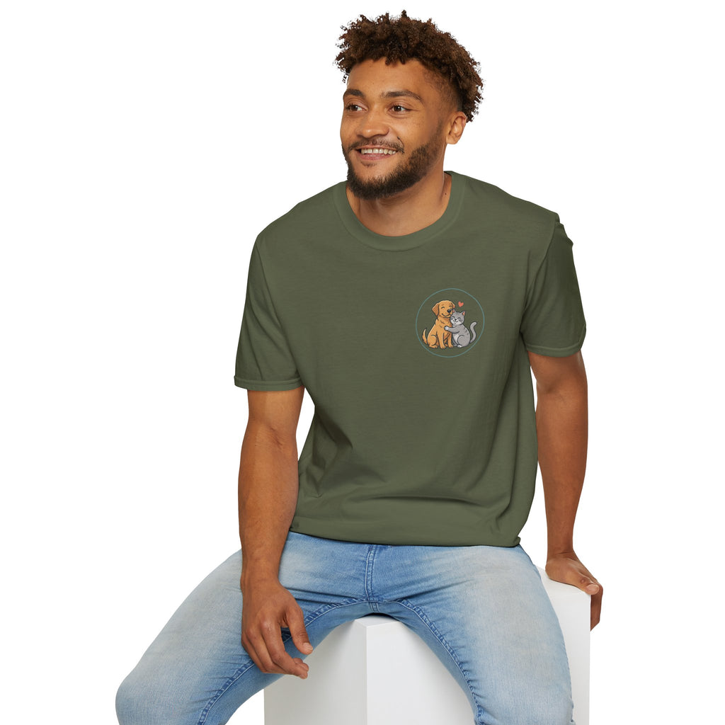 Dog and Cat Best Friends T-Shirt — Cute Pet Love Pocket Tee