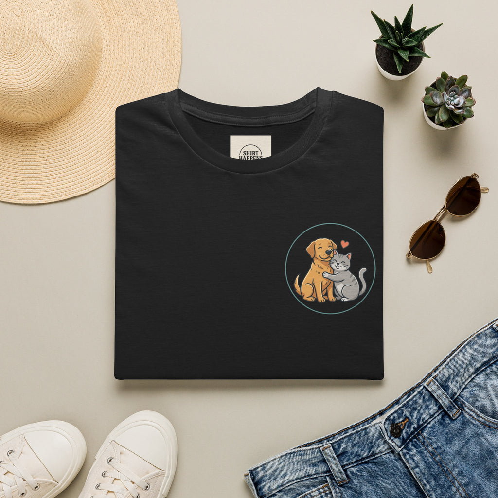 Dog and Cat Best Friends T-Shirt — Cute Pet Love Pocket Tee
