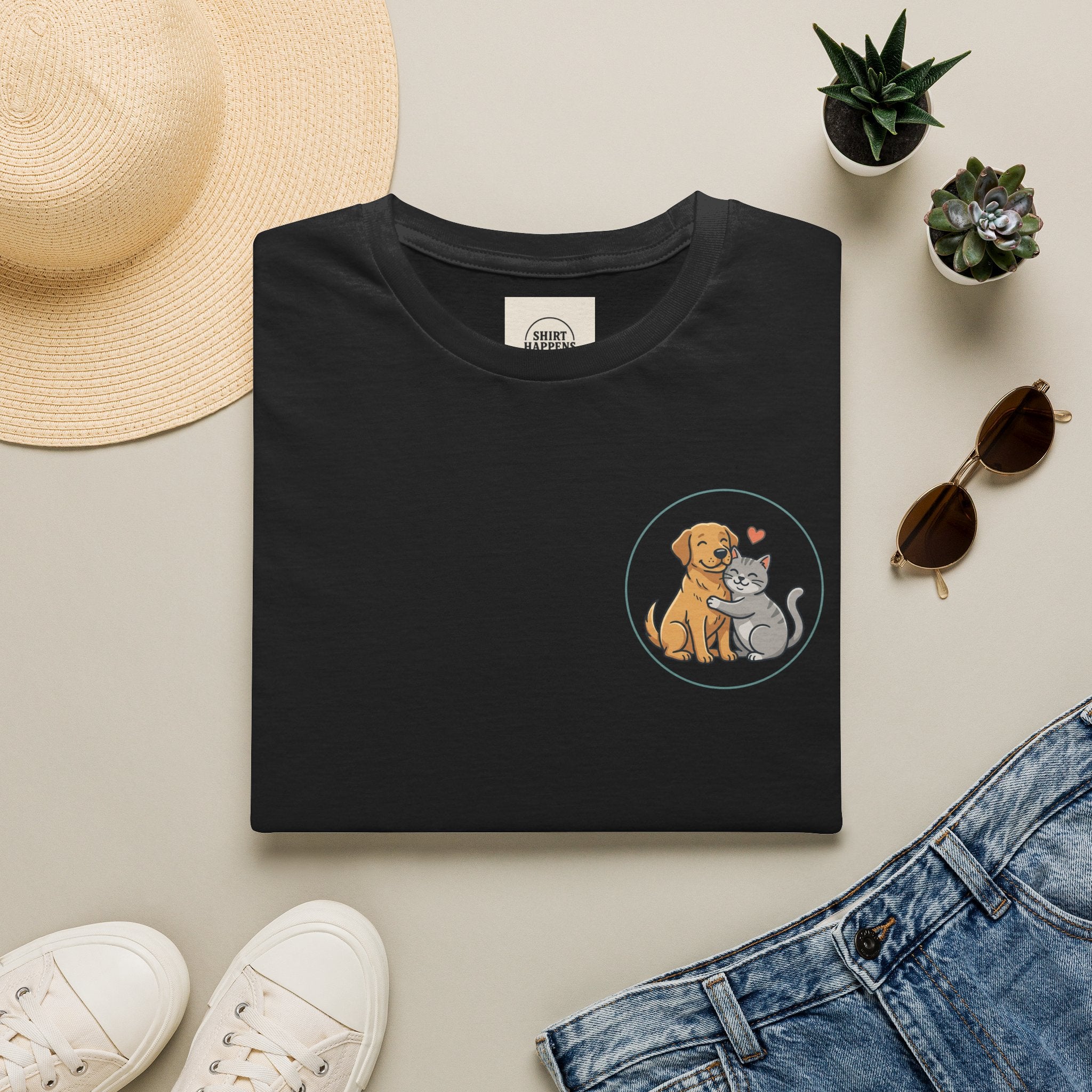 Dog and Cat Best Friends T-Shirt — Cute Pet Love Pocket Tee