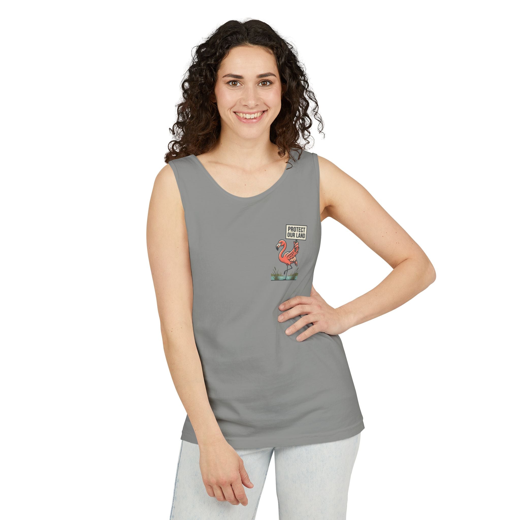 Flamingo Beach Vibes Tank Top – 'Property of the Beach' Graphic