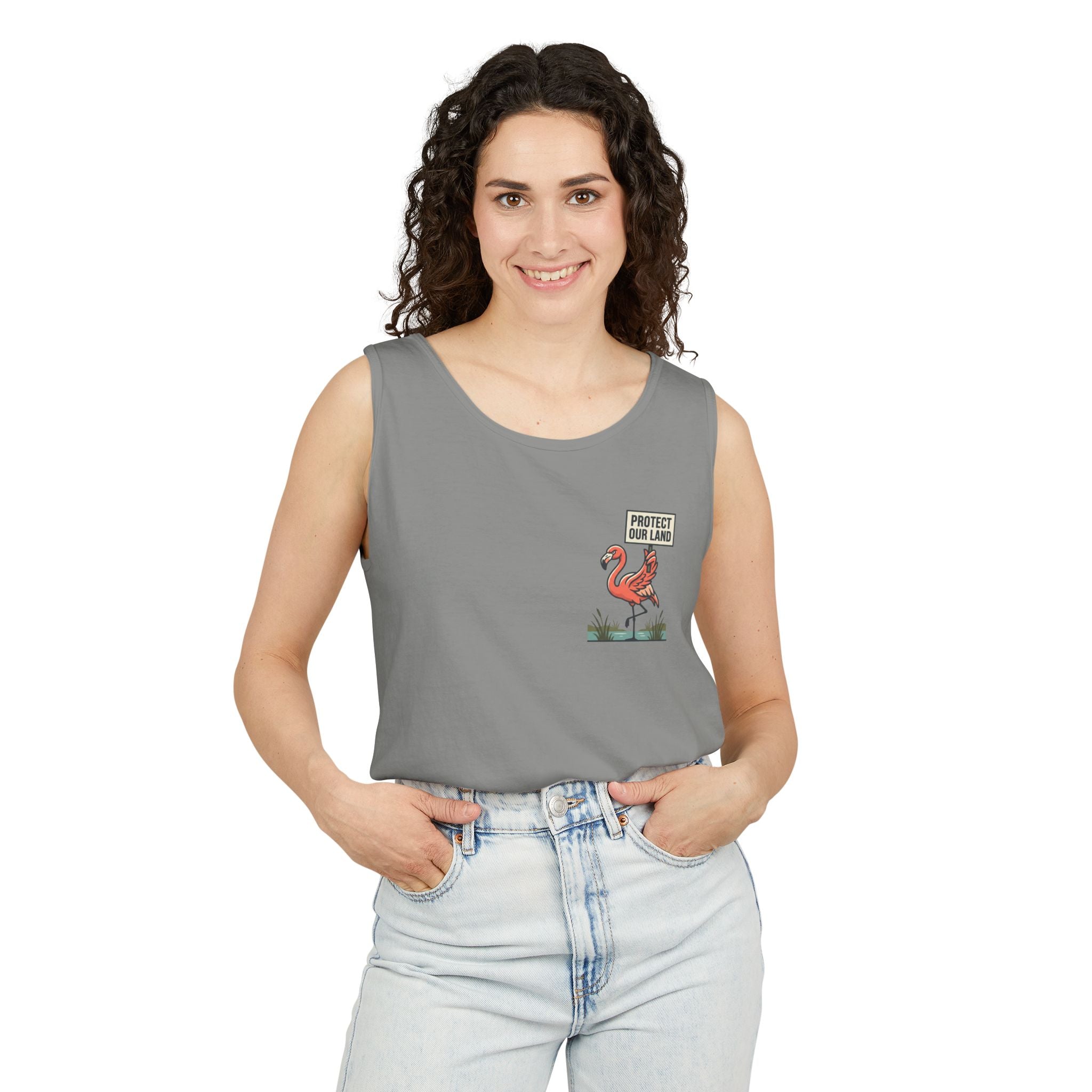 Flamingo Beach Vibes Tank Top – 'Property of the Beach' Graphic