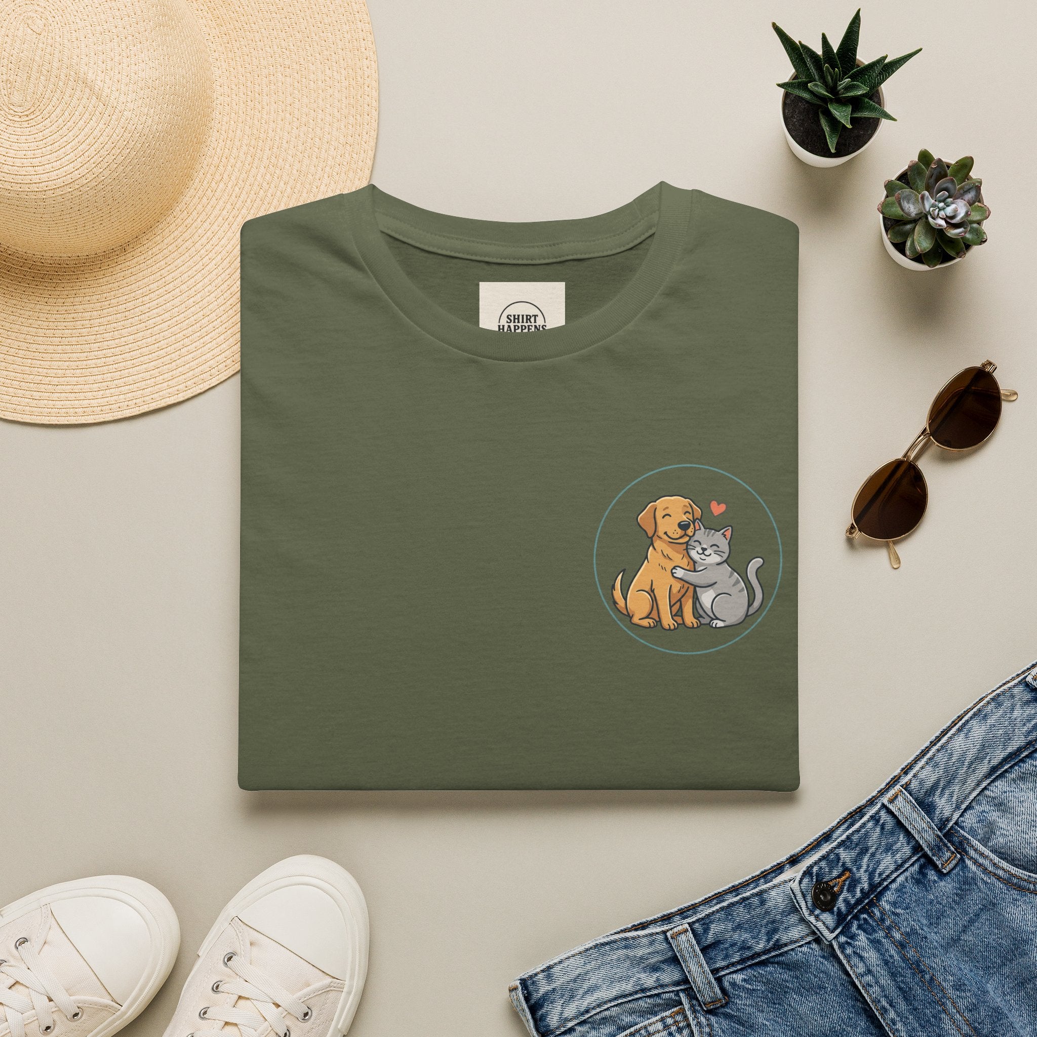 Dog and Cat Best Friends T-Shirt — Cute Pet Love Pocket Tee