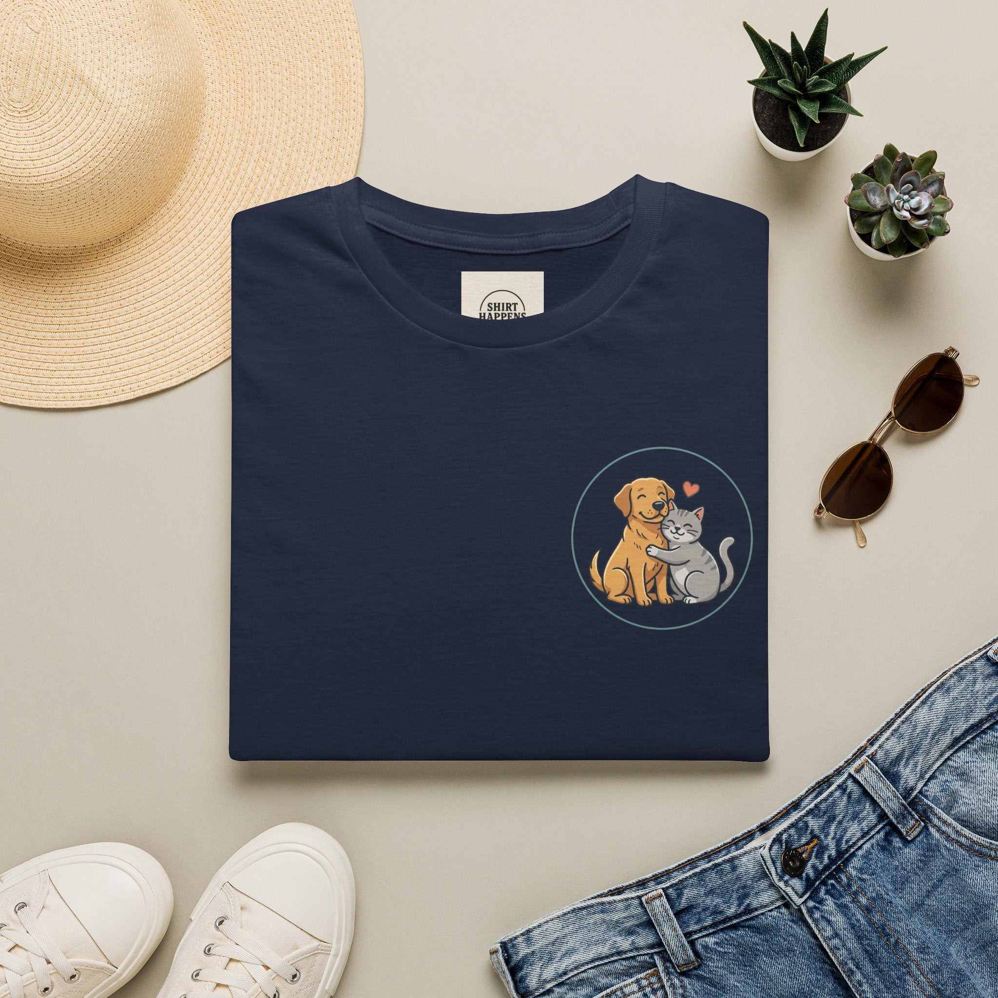 Dog and Cat Best Friends T-Shirt — Cute Pet Love Pocket Tee