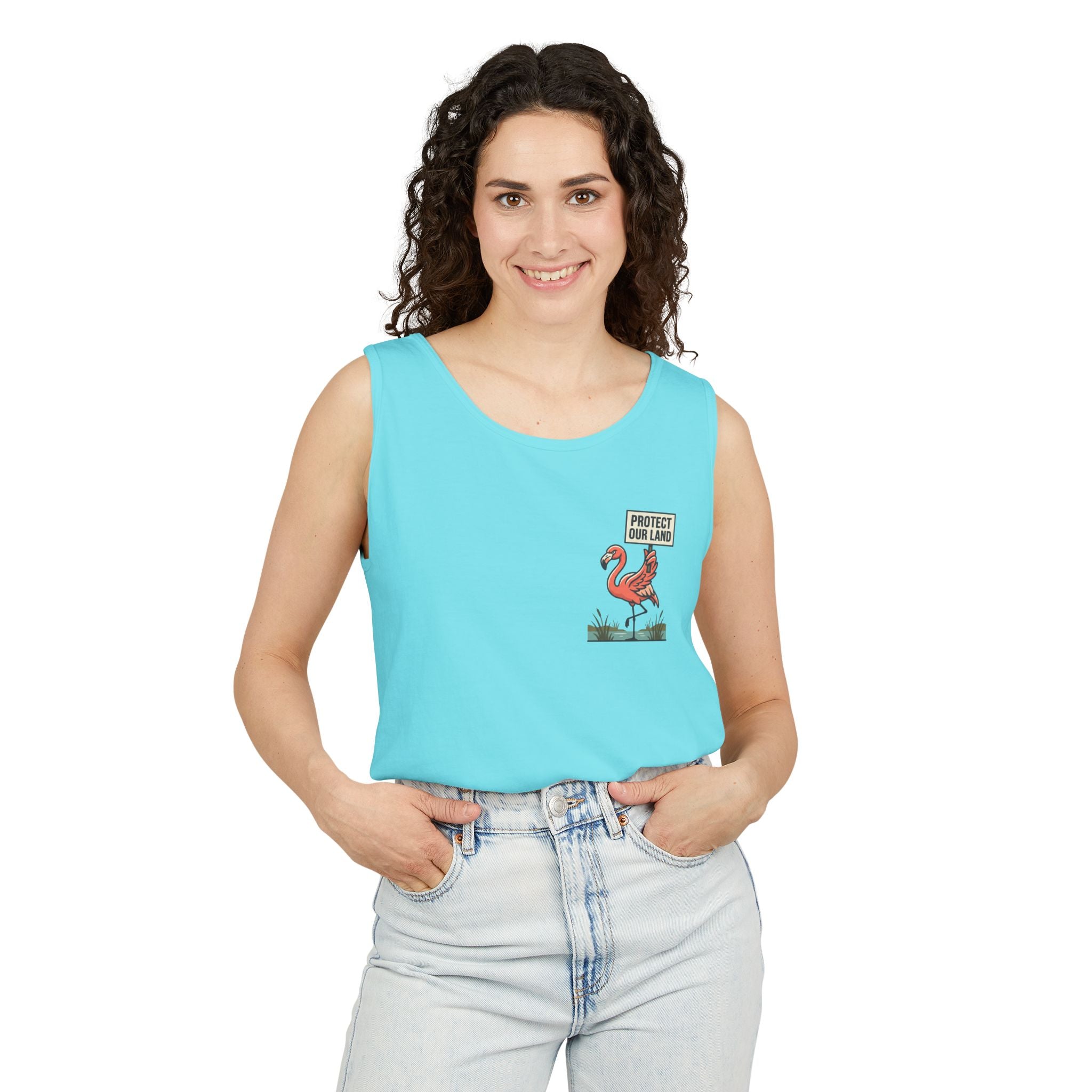 Flamingo Beach Vibes Tank Top – 'Property of the Beach' Graphic
