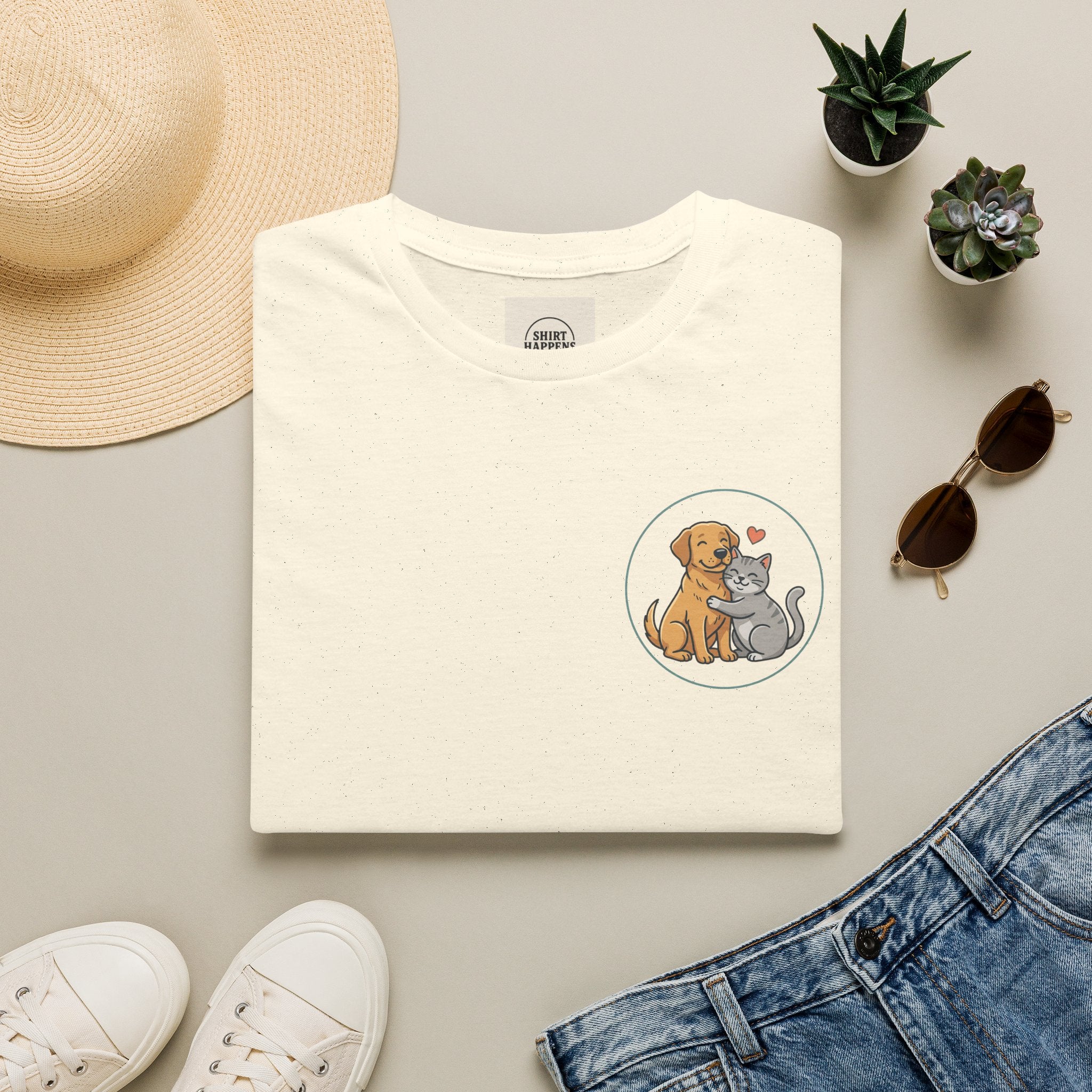 Dog and Cat Best Friends T-Shirt — Cute Pet Love Pocket Tee