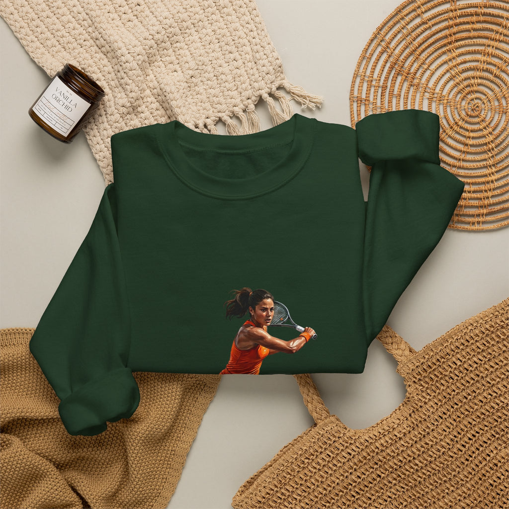 Tennis Player Graphic Sweatshirt — Vintage Court Action Crewneck
