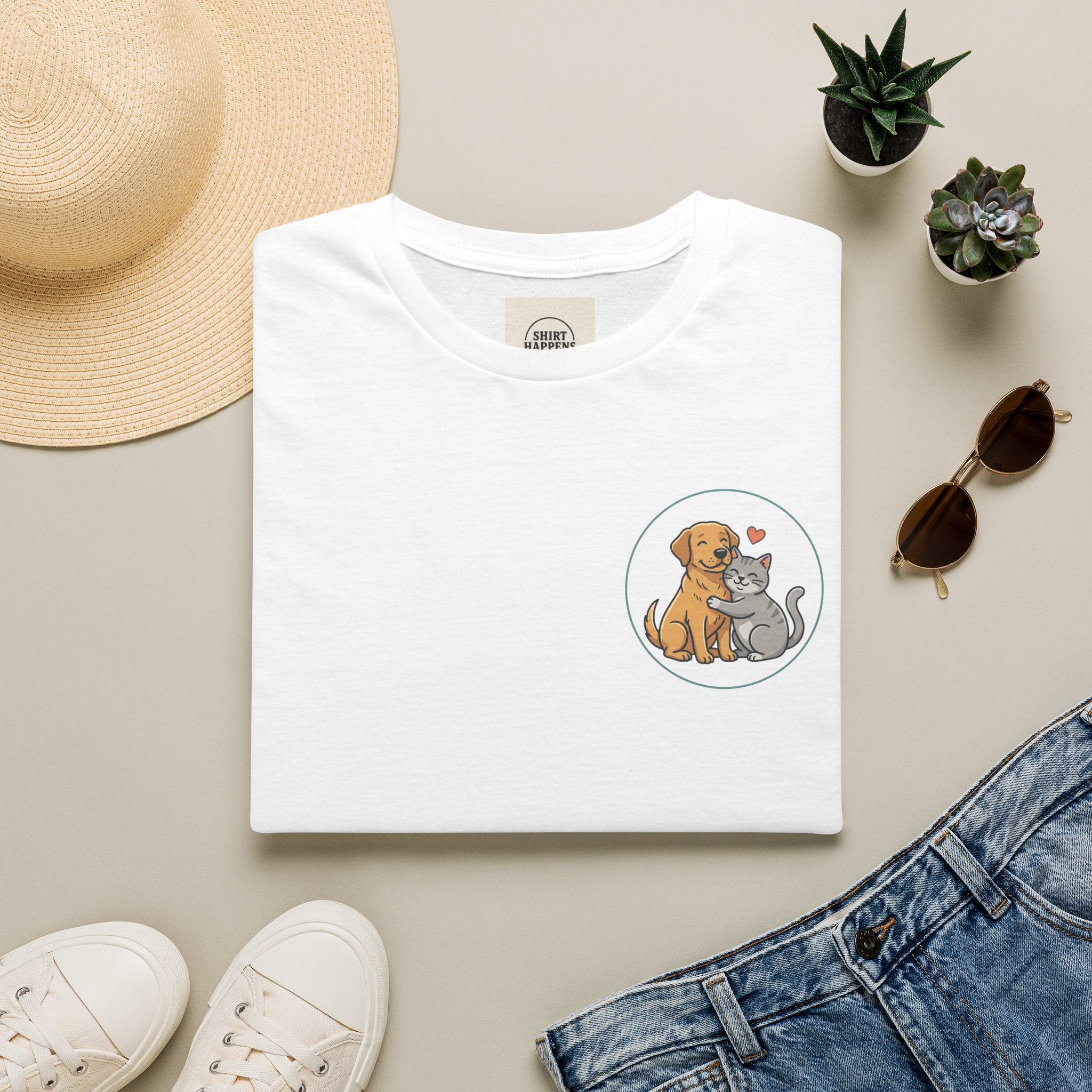 Dog and Cat Best Friends T-Shirt — Cute Pet Love Pocket Tee