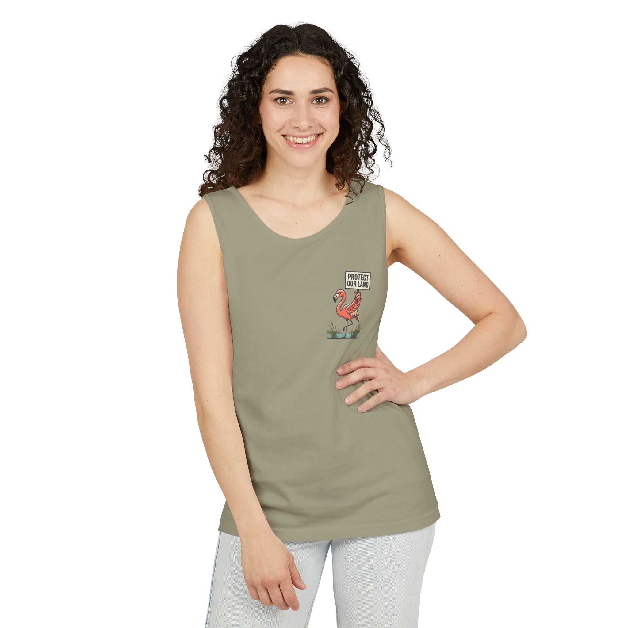 Flamingo Beach Vibes Tank Top – 'Property of the Beach' Graphic
